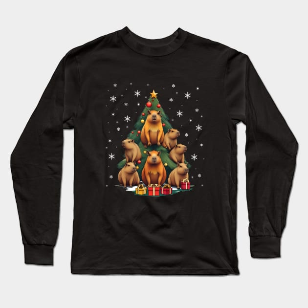 Capybara tree Christmas, Capybara Pets, Cute capybara Long Sleeve T-Shirt by Collagedream